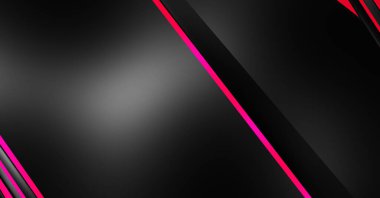 Metin için kopyalama alanı olan soyut siyah paneller. Üç boyutlu illüstrasyon. Renkli ışık özellikli koyu renk tasarım şablonu. Zarif geometrik parlak çizgili arka plan. Minimalist geometrik kapak grafiği.