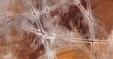 Soyut arkaplanda pürüzlü fırça darbeleri. Fırça boyası. Renkli boya darbeleri. Eşsiz duvar sanatı. Tuvaldeki modern sanat. Renkli çağdaş sanat eserleri.