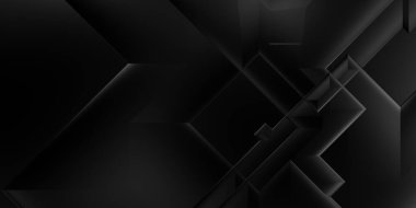 Siyah üç boyutlu geometrik arkaplan. Moda lüks minimalist tasarım. Geometrik şablon. Karanlık elementleri olan birinci sınıf soyut duvar kâğıdı. Poster, broşür, sunum, web sitesi için özel tasarım.