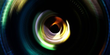 Fotoğraf makinesi konsepti. Soyut arkaplan. Dönen ışık ışınları. Hareketli kavramsal duvar kağıdı. Grafik dijital illüstrasyon. Parlayan neon ışıkları. Parlak sunum tasarım şablonu.