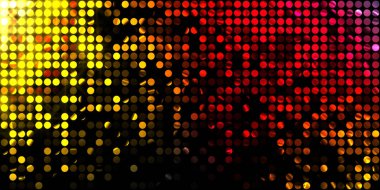 Parlayan ışıklar siyah arka planda parti izleri. Sahne veya stadyum ışıklarının dijital illüstrasyonu. Parlak desenli duvar kağıdı. Sahne ışıkları ile renkli ışıkların ihtişamlı arkaplanı.