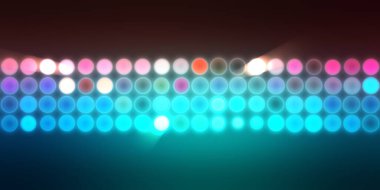 Parlak desenli duvar kağıdı. Sahne ışıkları olan renkli ışıkların ihtişamlı arkaplanı. Parlayan ışıklar siyah arka planda parti izleri. Sahne veya stadyum ışıklarının dijital illüstrasyonu. 