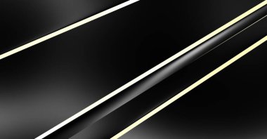 Metin için kopyalama alanı olan soyut siyah paneller. Üç boyutlu illüstrasyon. Renkli ışık özellikli koyu renk tasarım şablonu. Zarif geometrik parlak çizgili arka plan. Minimalist geometrik kapak grafiği.