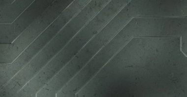 Çukur SciFi panelleri duvar. Üç boyutlu illüstrasyon. Gelecekçi kavramsal tasarım arka planı. Uzay gemisi desenli duvar kağıdı. Fırçalanmış teknoloji desen yüzeyi. 