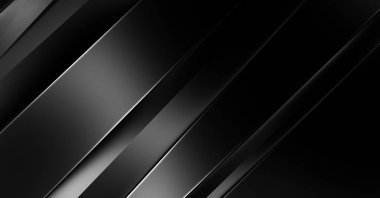 Geometrik katmanlı 3 boyutlu siyah arkaplan. Soyut koyu fütüristik duvar kağıdı. Zarif, parlak çizgili arka plan. Poster, broşür, sunum ve web sitesi için geometrik şablon tasarımı.