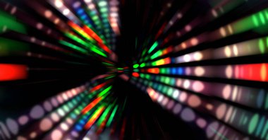 Siyah arkaplanda dönen ışık gösterisi. Lüks çizgiler. Parlak kıvrımlı duvar kağıdı. Uzay tüneli. Dönen ışık çemberi ya da maytap izi. Parlak konsept çizimi.