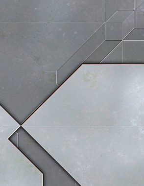 Katmanlı paneller. Fütürist soyut duvar kağıdı. Geometrik teknolojik yansıtıcı arka plan 3D metalik doku. Uzay gemisi desen yüzeyi.