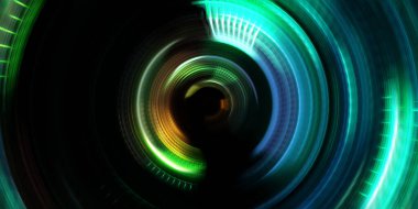 Fotoğraf makinesi konsepti. Soyut arkaplan. Dönen ışık ışınları. Hareketli kavramsal duvar kağıdı. Grafik dijital illüstrasyon. Parlayan neon ışıkları. Parlak sunum tasarım şablonu.