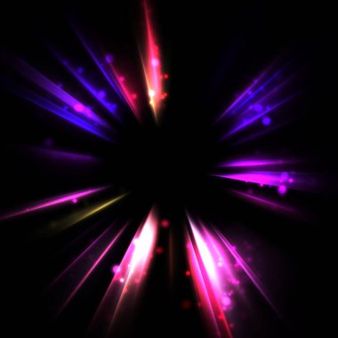 Işık huzmeleri ve parlayan parçacıkların kesiştiği güzel bir zemin. Canlı renkli ışıkların duvar kâğıdı. Parlak ışık görüntüsü.