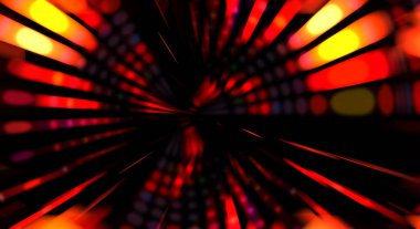 Siyah arkaplanda dönen ışık gösterisi. Lüks çizgiler. Parlak kıvrımlı duvar kağıdı. Uzay tüneli. Dönen ışık çemberi ya da maytap izi. Parlak konsept çizimi.