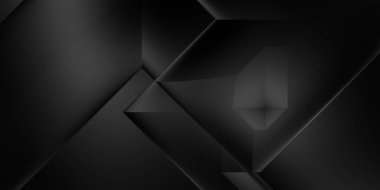 Siyah üç boyutlu geometrik arkaplan. Moda lüks minimalist tasarım. Geometrik şablon. Karanlık elementleri olan birinci sınıf soyut duvar kâğıdı. Poster, broşür, sunum, web sitesi için özel tasarım.