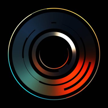 Gelecekçi hud arayüzü elementi. Soyut geometrik arkaplan. Dijital teknolojinin grafiksel çizimi siyah arkaplanda izole edildi..