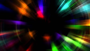 Muhteşem bir ışık gösterisi. Parlayan ışık ışınlarıyla renkli ve canlı parçacık patlaması. Çok renkli yıldız patlaması.