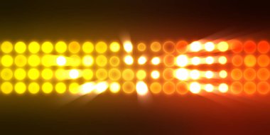 Parlak desenli duvar kağıdı. Sahne ışıkları olan renkli ışıkların ihtişamlı arkaplanı. Parlayan ışıklar siyah arka planda parti izleri. Sahne veya stadyum ışıklarının dijital illüstrasyonu. 