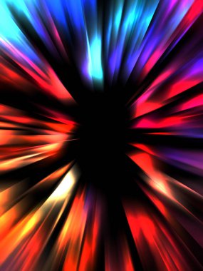 Siyah arkaplanda izole edilmiş dinamik ışık ışınları. Parlayan renkli ışık parçacıklarının grafiksel 2d çizimi.