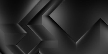Siyah üç boyutlu geometrik arkaplan. Moda lüks minimalist tasarım. Geometrik şablon. Karanlık elementleri olan birinci sınıf soyut duvar kâğıdı. Poster, broşür, sunum, web sitesi için özel tasarım.