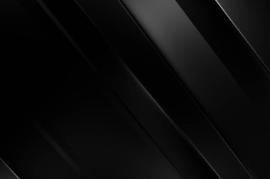Geometrik katmanlı 3 boyutlu siyah arkaplan. Soyut koyu fütüristik duvar kağıdı. Zarif, parlak çizgili arka plan. Poster, broşür, sunum ve web sitesi için geometrik şablon tasarımı.