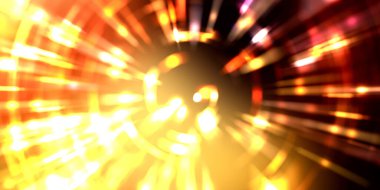 Parlayan ışıkları hareket ettirmenin havalı arka planı. Tasarımınız için canlı renkli bir portal şablonu. Işık ışınları ve hareket halindeki ışıldayan parçacıklar bir solucan deliği şekli oluşturuyor..