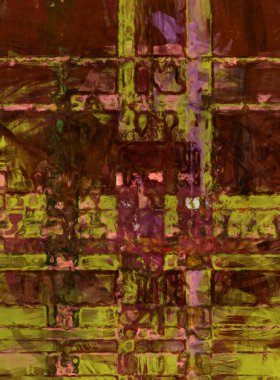 Kaotik resim. Taranmış Boyalı Soyut Arkaplan. Tuval üzerinde etkileyici fırçalanmış resim. Fırça darbesi ile boyanmış. Kaos duvarı sanatı. Sanatsal canlılık ve renkli duvar kağıdı.