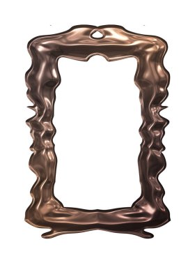 Üç boyutlu metalik illüstrasyon. Beyaz arka planda izole edilmiş fantezi çerçevesi. Davetiyeler, posterler, menü, hatıra defteri ve sunum için mükemmel. Metnin için şablon.