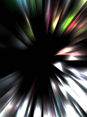 Siyah arkaplanda izole edilmiş dinamik ışık ışınları. Parlayan renkli ışık parçacıklarının grafiksel 2d çizimi.