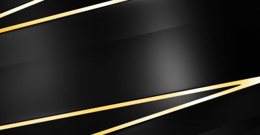 Metin için kopyalama alanı olan soyut siyah paneller. Üç boyutlu illüstrasyon. Renkli ışık özellikli koyu renk tasarım şablonu. Zarif geometrik parlak çizgili arka plan. Minimalist geometrik kapak grafiği.