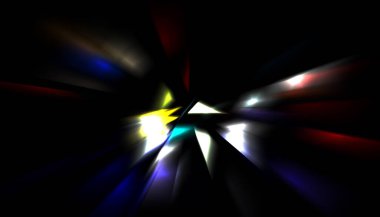 Parlayan ışıkları hareket ettirmenin havalı arka planı. Tasarımınız için canlı renkli bir portal şablonu. Işık ışınları ve hareket halindeki ışıldayan parçacıklar bir solucan deliği şekli oluşturuyor..