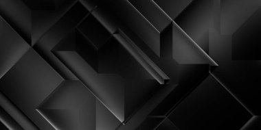 Siyah üç boyutlu geometrik arkaplan. Moda lüks minimalist tasarım. Geometrik şablon. Karanlık elementleri olan birinci sınıf soyut duvar kâğıdı. Poster, broşür, sunum, web sitesi için özel tasarım.