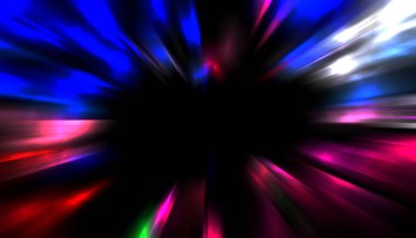 Siyah arkaplanda izole edilmiş dinamik ışık ışınları. Parlayan renkli ışık parçacıklarının grafiksel 2d çizimi.