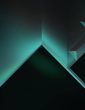 Geometrik dinamik şekiller. Gölgeli teknoloji dijital şablonu ve gradyan arka planda ışıklar. Modern basit geometrik renk gradyanı soyut arkaplan. 3B illüstrasyon. 