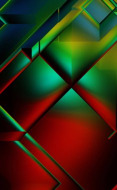 3 boyutlu illüstrasyon. Moda, basit geometrik renk gradyan arkaplan. Geometrik dinamik şekiller. Gölgeli teknoloji dijital şablonu ve gradyan arkaplanda ışıklar.  