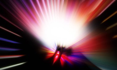 Siyah zemin üzerinde ışık parçacığı izleri. Parlayan parçacıkları ve çizgileri olan ışık patlaması yıldızı. Güzel hareketli soyut ışınlar duvar kağıdı. Renkli Patlama grafiği. Işık ışınlarının patlaması. 