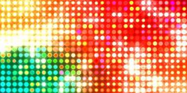 Parlak desenli duvar kağıdı. Sahne ışıkları olan renkli ışıkların ihtişamlı arkaplanı. Parlayan ışıklar siyah arka planda parti izleri. Sahne veya stadyum ışıklarının dijital illüstrasyonu. 