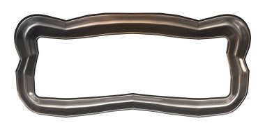 Üç boyutlu metalik illüstrasyon. Beyaz arka planda izole edilmiş fantezi çerçevesi. Davetiyeler, posterler, menü, hatıra defteri ve sunum için mükemmel. Metnin için şablon.