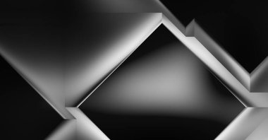 Geometrik dinamik şekiller. Gölgeli teknoloji dijital şablonu ve gradyan arka planda ışıklar. Modern basit geometrik renk gradyanı soyut arkaplan. 3B illüstrasyon. 