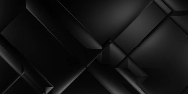 Siyah üç boyutlu geometrik arkaplan. Moda lüks minimalist tasarım. Geometrik şablon. Karanlık elementleri olan birinci sınıf soyut duvar kâğıdı. Poster, broşür, sunum, web sitesi için özel tasarım.