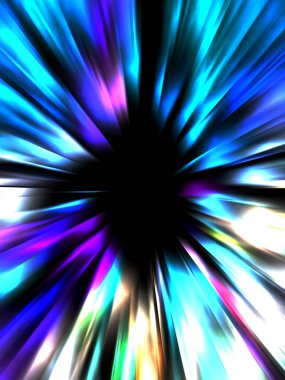 Siyah arkaplanda izole edilmiş dinamik ışık ışınları. Parlayan renkli ışık parçacıklarının grafiksel 2d çizimi.