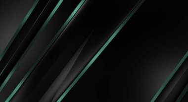 Metin için kopyalama alanı olan soyut siyah paneller. Üç boyutlu illüstrasyon. Renkli ışık özellikli koyu renk tasarım şablonu. Zarif geometrik parlak çizgili arka plan. Minimalist geometrik kapak grafiği.