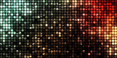 Parlayan ışıklar siyah arka planda parti izleri. Sahne veya stadyum ışıklarının dijital illüstrasyonu. Parlak desenli duvar kağıdı. Sahne ışıkları ile renkli ışıkların ihtişamlı arkaplanı.