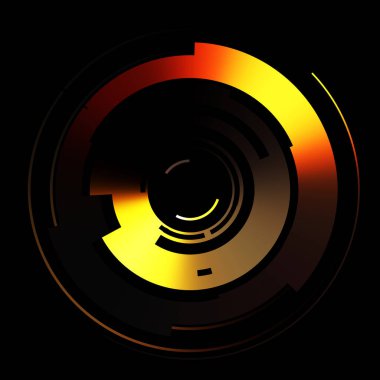 Gelecekçi hud arayüzü elementi. Soyut geometrik arkaplan. Dijital teknolojinin grafiksel çizimi siyah arkaplanda izole edildi..