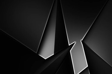 Lüks minimalist tasarım. Fütürist şablon. Karanlık elementleri olan birinci sınıf soyut duvar kâğıdı. Zarif bir zemin. Siyah üç boyutlu geometrik arkaplan. Poster, broşür, sunum için tasarım.
