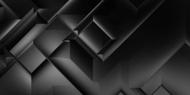 Siyah üç boyutlu geometrik arkaplan. Moda lüks minimalist tasarım. Geometrik şablon. Karanlık elementleri olan birinci sınıf soyut duvar kâğıdı. Poster, broşür, sunum, web sitesi için özel tasarım.