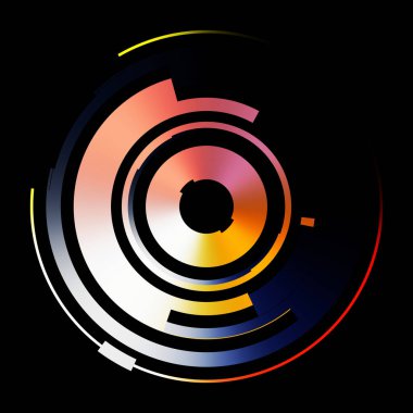 Gelecekçi hud arayüzü elementi. Soyut geometrik arkaplan. Dijital teknolojinin grafiksel çizimi siyah arkaplanda izole edildi..