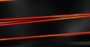 Metin için kopyalama alanı olan soyut siyah paneller. Üç boyutlu illüstrasyon. Renkli ışık özellikli koyu renk tasarım şablonu. Zarif geometrik parlak çizgili arka plan. Minimalist geometrik kapak grafiği.