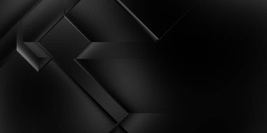 Siyah üç boyutlu geometrik arkaplan. Moda lüks minimalist tasarım. Geometrik şablon. Karanlık elementleri olan birinci sınıf soyut duvar kâğıdı. Poster, broşür, sunum, web sitesi için özel tasarım.