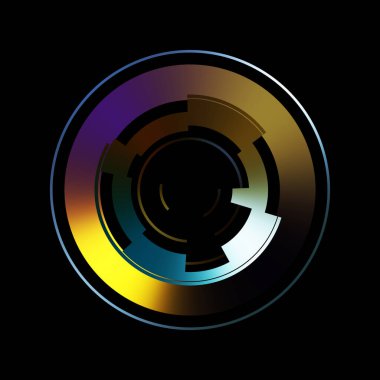 Gelecekçi hud arayüzü elementi. Soyut geometrik arkaplan. Dijital teknolojinin grafiksel çizimi siyah arkaplanda izole edildi..