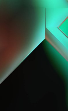 Geometrik dinamik şekiller. Gölgeli teknoloji dijital şablonu ve gradyan arka planda ışıklar. Modern basit geometrik renk gradyanı soyut arkaplan. 3B illüstrasyon. 