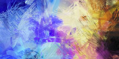 Soyut arkaplanda pürüzlü fırça darbeleri. Fırça boyası. Renkli boya darbeleri. Eşsiz duvar sanatı. Tuvaldeki modern sanat. Renkli çağdaş sanat eserleri.