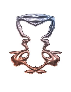 Üç boyutlu metalik illüstrasyon. Beyaz arka planda izole edilmiş fantezi çerçevesi. Davetiyeler, posterler, menü, hatıra defteri ve sunum için mükemmel. Metnin için şablon.