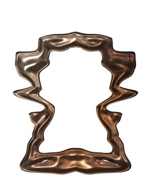 Üç boyutlu metalik illüstrasyon. Beyaz arka planda izole edilmiş fantezi çerçevesi. Davetiyeler, posterler, menü, hatıra defteri ve sunum için mükemmel. Metnin için şablon.